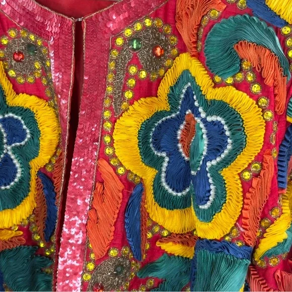 NEW Designer Sample Embroidered Jacket Colorful Boho Floral Statement Sz M - Picture 3 of 14